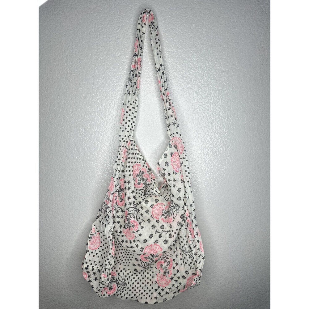 Free People Shoulder Bag Womens Large Size White Pink Floral Slouchy Bohemian